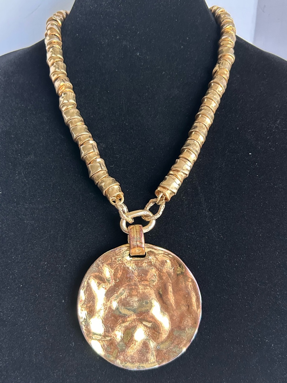 Zara Gold-Tone Hammered Round Pendant Necklace 4
